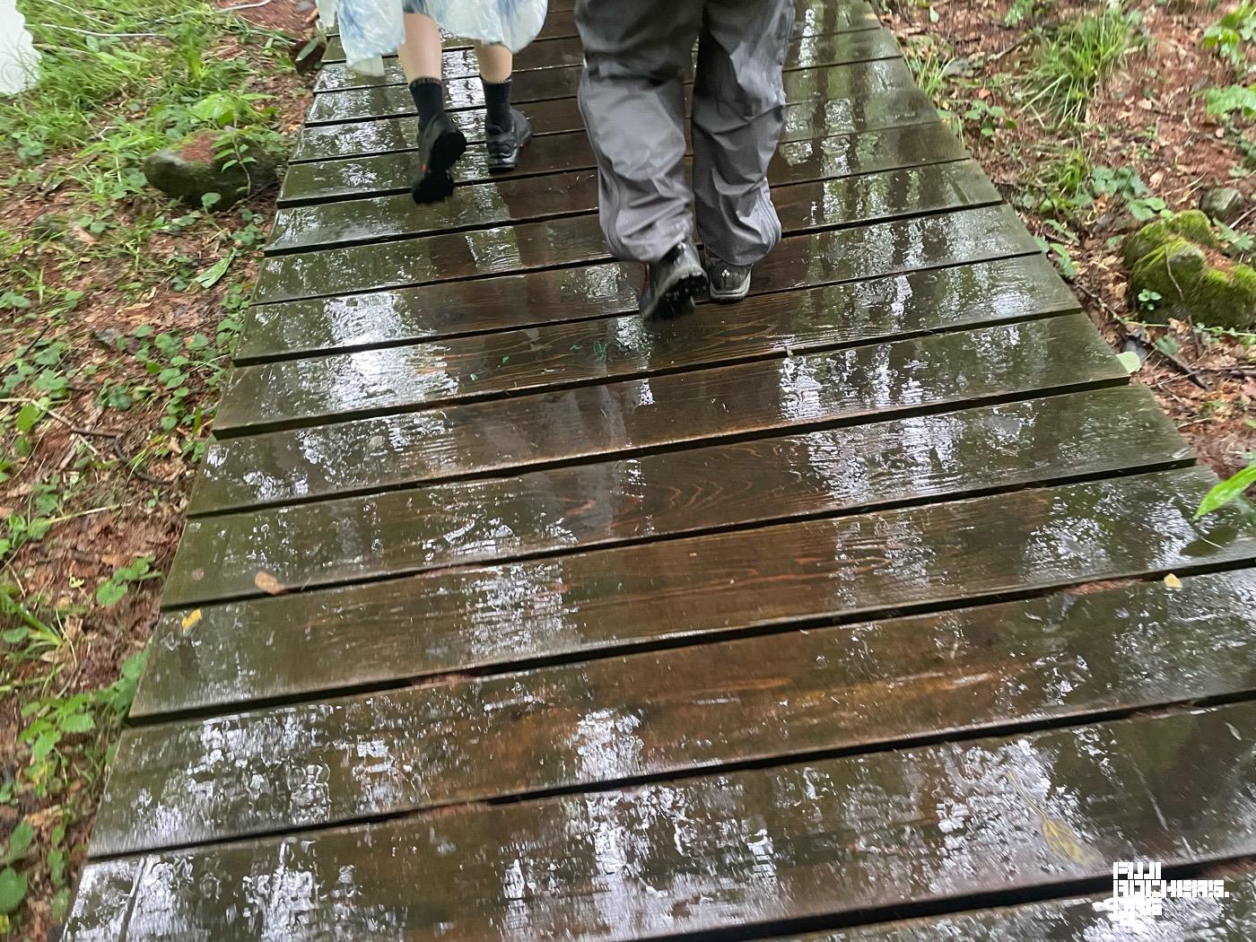 雨のボードウォークは足元注意！