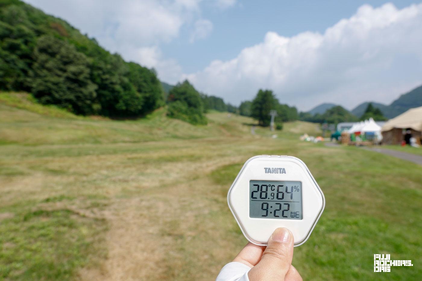 テントサイトの気温は9時台に28.9度！